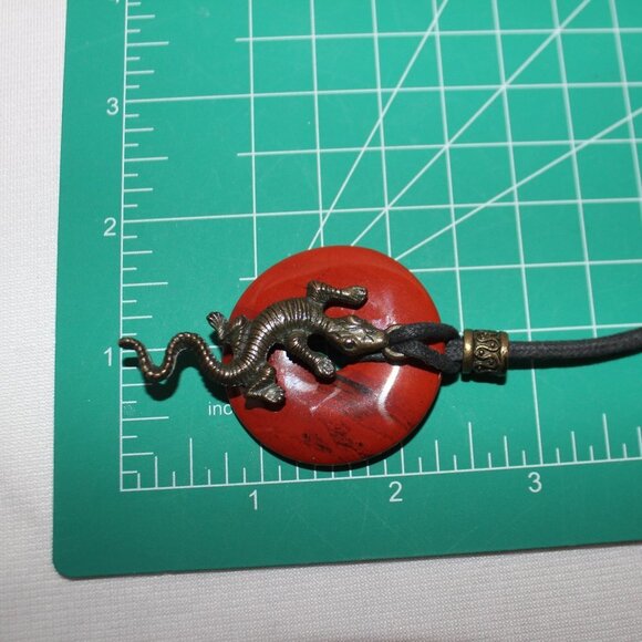 Unisex Red Jasper Gemstone Leather Cord Pendent 30" with Lizard - Picture 5 of 10